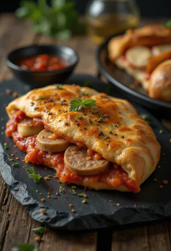Pikáns calzone aranybarnára sütve