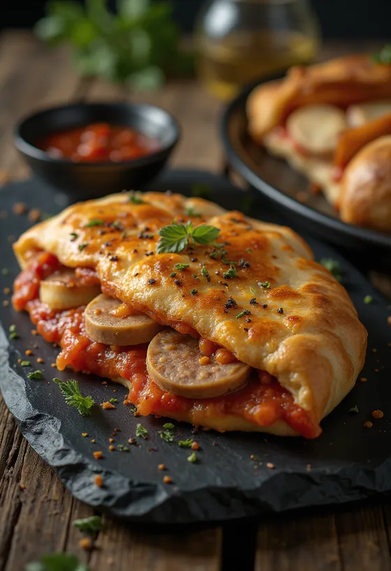Pikáns calzone aranybarnára sütve