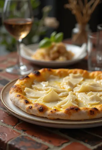 Pizza al Tartufo Bianco fehér szarvasgombával és sajtokkal