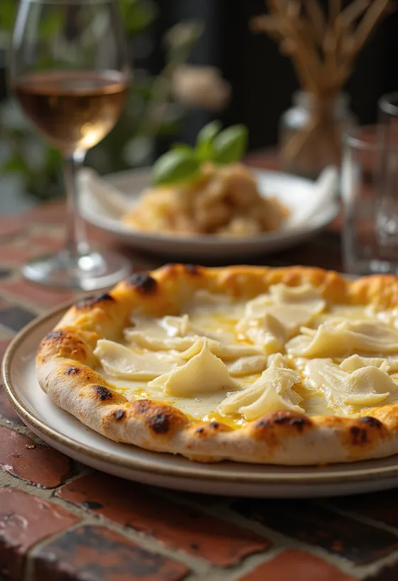 Pizza al Tartufo Bianco fehér szarvasgombával és sajtokkal
