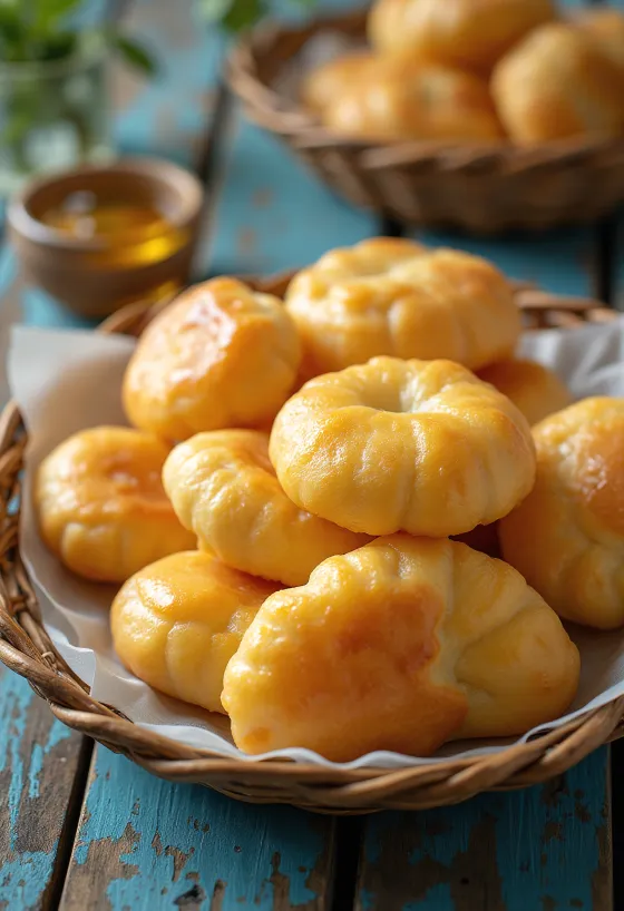 Frissen sült sopaipilla fűszeres vajjal, tálalva