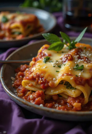 Vegán rakott zöldséges lasagne tálalva