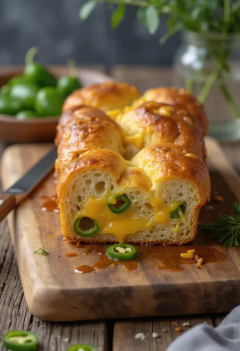 BBQ jalapeno cheddar kenyér tálalva