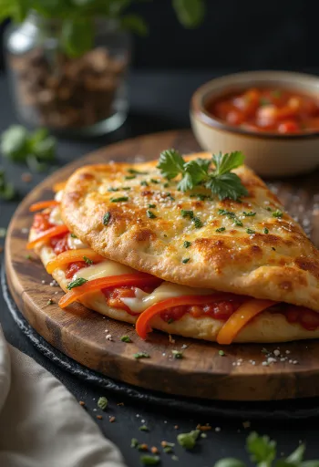 Calzone paprikával, aranybarna kérgű, paprikával és sajttal töltve