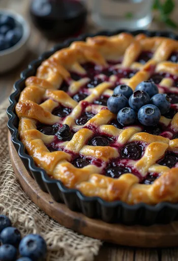 Crostata áfonyalekvárral, friss citromhéjjal tálalva