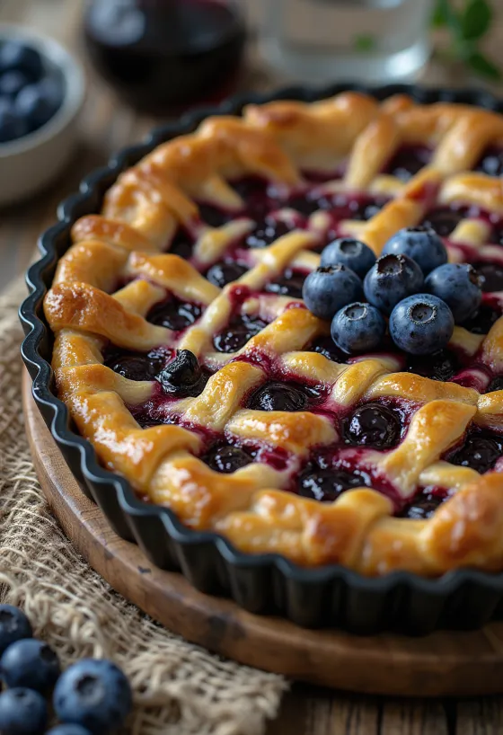 Crostata áfonyalekvárral, friss citromhéjjal tálalva