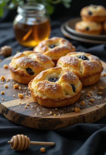 Eccles cake mézzel édesítve, szeletelve, frissen sült