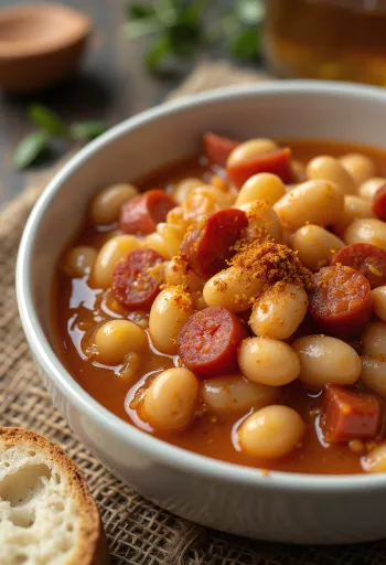 Fabada con Chorizo, gazdag fűszeres leves chorizóval és füstölt szalonnával