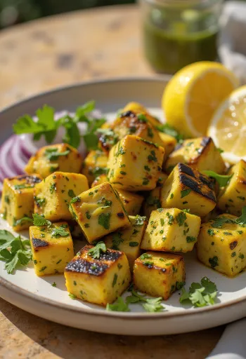 Hariyali Paneer Tikka, zöldfűszeres sült paneer korianderrel és citrommal