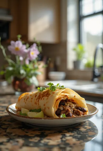 Marha burrito rizzsel, fekete babbal és cheddar sajttal