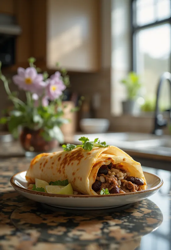 Marha burrito rizzsel, fekete babbal és cheddar sajttal