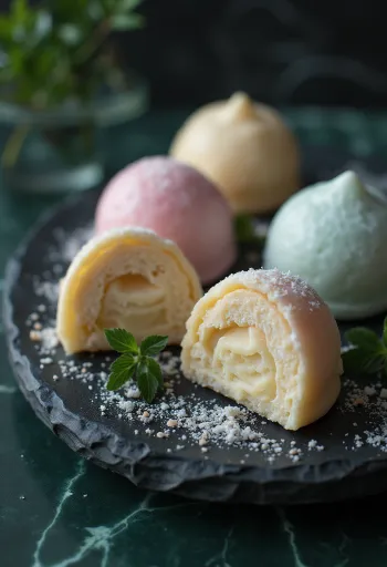 Mochi fagylalt tálalva