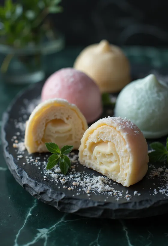 Mochi fagylalt tálalva