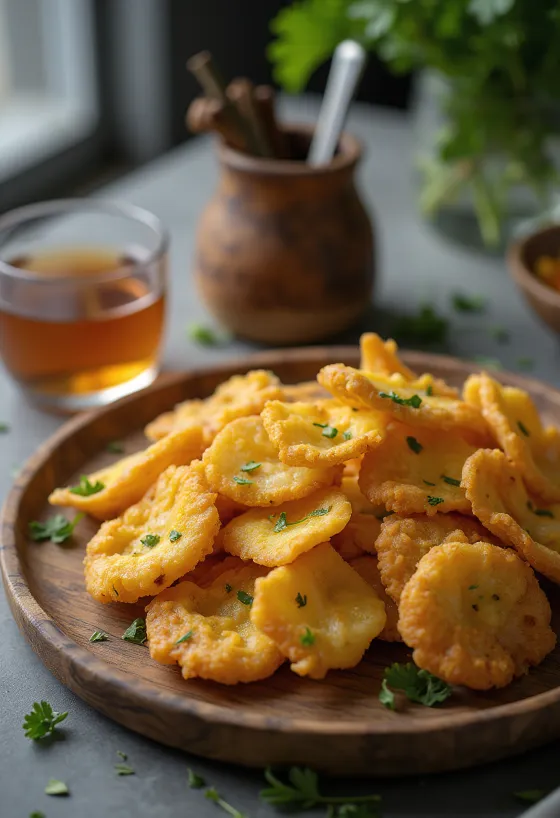 Pakora padlizsánnal, ropogós és fűszeres tálalás