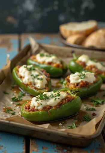 Paprika feta sajttal tálalva, friss petrezselyemmel díszítve