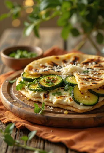 Piadina bazsalikomkrémmel és grillezett cukkínivel tálalva