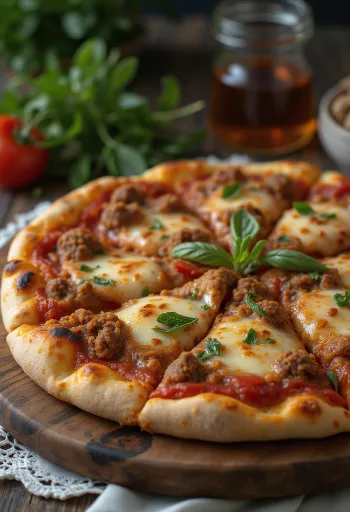 Algériai stílusú pizza fűszeres darált hússal