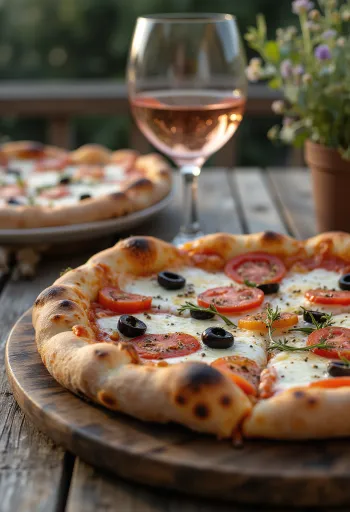Pizza Provençale paradicsommal, fekete olívával és provence-i fűszerekkel