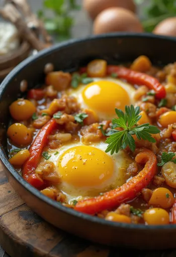 Ratatouille színes sült zöldségekkel, friss fűszernövényekkel díszítve