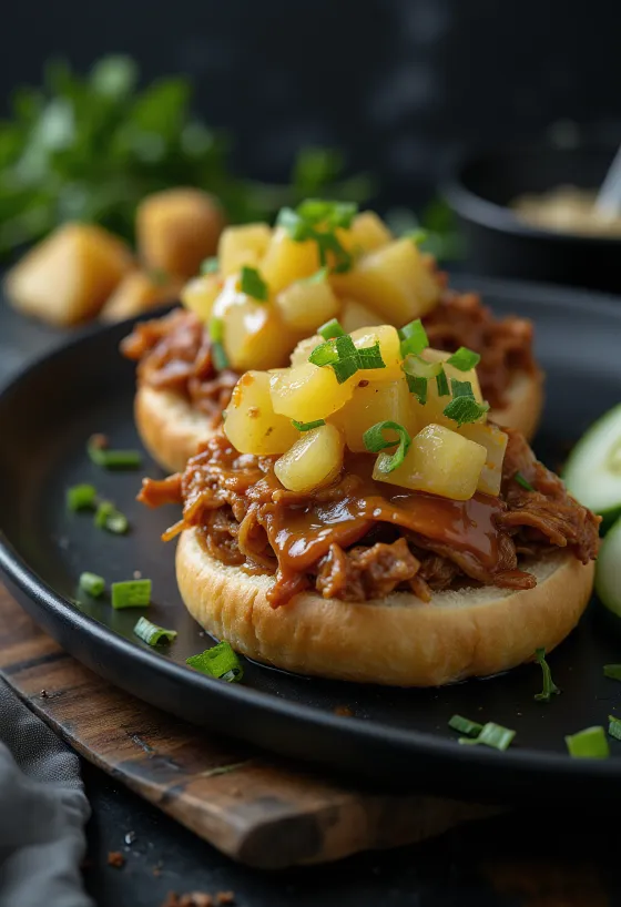 Sertéshúsos és ananászos bao bun étel tálalva