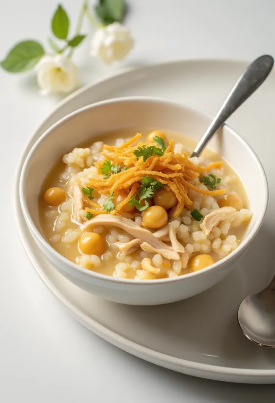 Arroz Caldo csicseriborsós, gazdag rizs és csicseriborsó leves