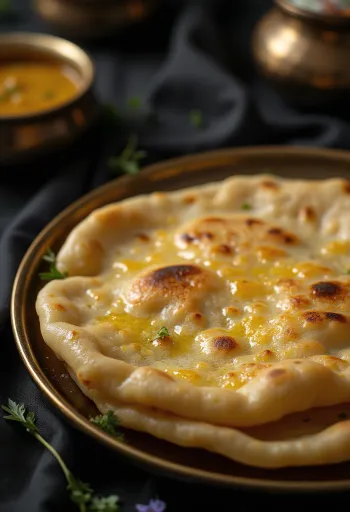 Chapati ghee-vel, frissen sütve, tálalva