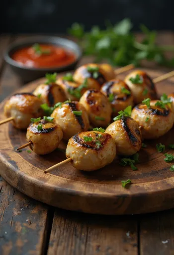Gomba satay, grillezett gomba nyársak friss zöldségekkel