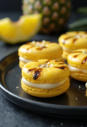 Grillezett ananászos-fehércsokis macaronok tálalva