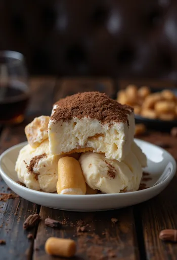 Tiramisu fagylalt tálalva
