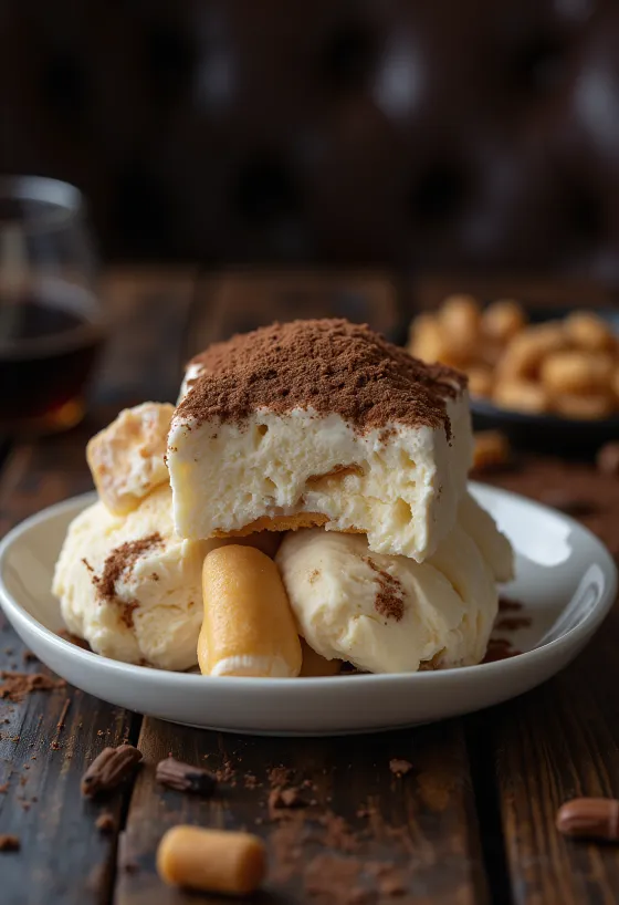 Tiramisu fagylalt tálalva