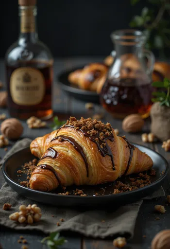 Likőrös croissant tálalva