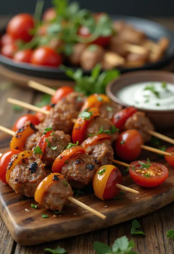 Mini Kebab Nyársak grillezett húsgolyókkal és joghurtos szósszal