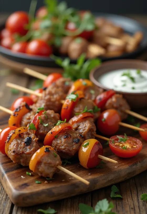 Mini Kebab Nyársak grillezett húsgolyókkal és joghurtos szósszal
