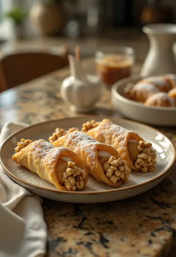 Mogyorós-karamellás cannoli tálalva