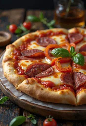 Pizza alla Campagnola szalámival és zöldségekkel