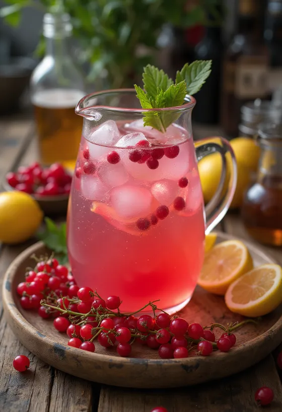 Ribizli limonádé pohárban tálalva