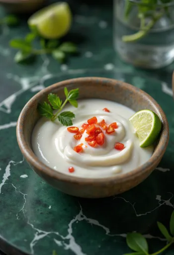 Rozmaringos kókusztejes chili lime szósz tálalva