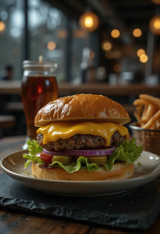Sajtos hamburger tálalva