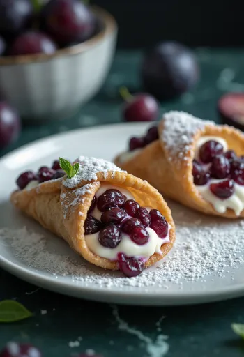 Szilvás-rumos cannoli desszert tálalva