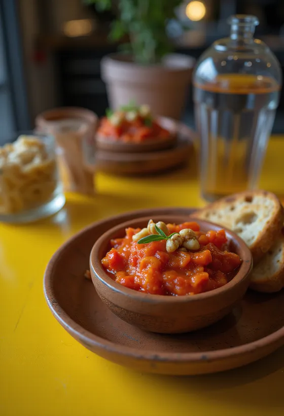 Ajvar dióval tálalva