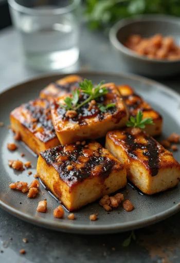 BBQ grillezett fűszeres tofu tálalva
