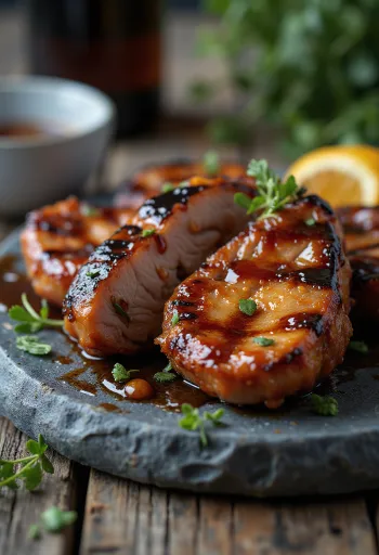 BBQ sertéshús barna sörben pácolva tálalva