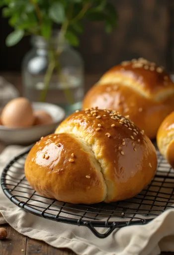 Frissen sült puha briós bucik szezámmaggal a tetejükön