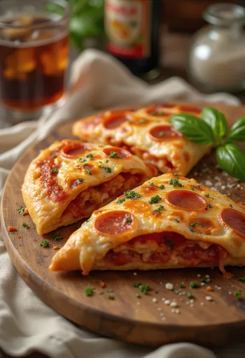 Calzone pepperonival, aranybarna kérgű, pepperonival és sajttal töltve