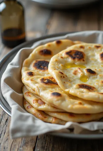 Chapati olívaolajjal, frissen sütve, tálalva