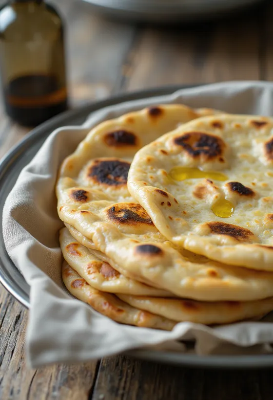 Chapati olívaolajjal, frissen sütve, tálalva