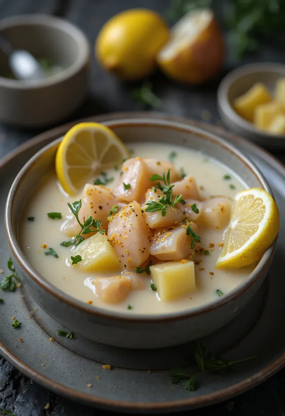 Cullen skink citromlével, hal és rizs leves