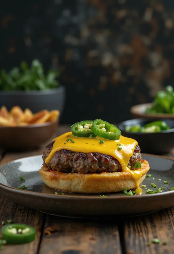 Jalapeño-s sajtos hamburger szaftos húspogácsával és pikáns jalapeño paprikával