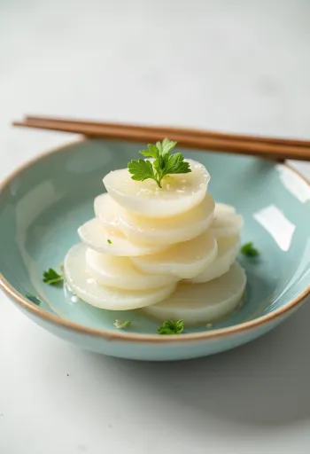 Kabu-zuke tálalva, japán retek és daikon pácolva, korianderrel díszítve