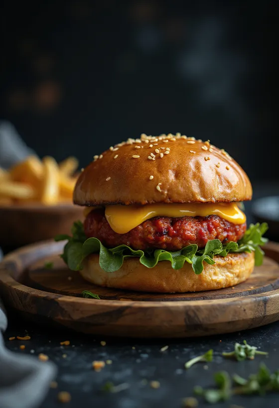Merguez-es hamburger sajttal és zöldségekkel